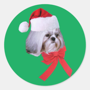 Rond Sticker de Noël Shih Tzu