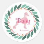 Rond Sticker de Noël Silhouette pour caniche rose perso (Devant)