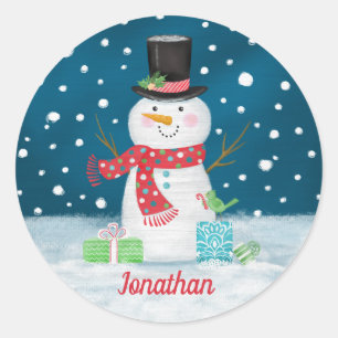 Rond Sticker de Noël Snowman
