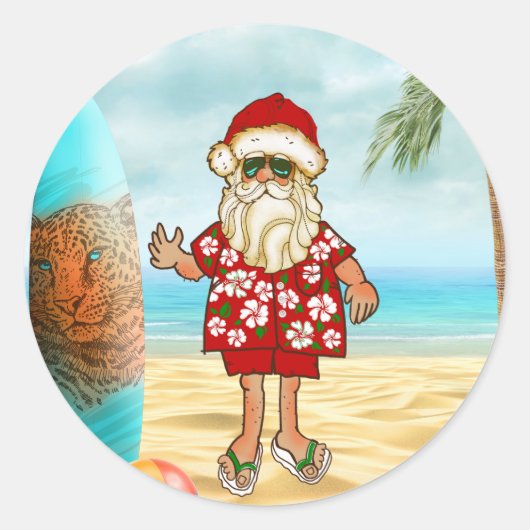 Rond Sticker de Noël Tropical Père Noël (Devant)