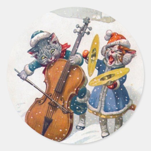 Rond Sticker de Noël Vintage, Arthur Thiele Cats (Devant)