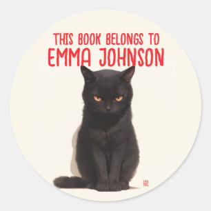 Rond Sticker de nom de chat noir Retour à l'école