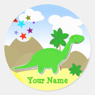 Rond Sticker de nom diplodocus vert