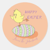Rond Sticker de Pâques de poussin jaune amusant (Devant)