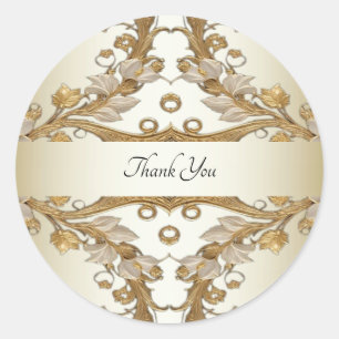 Rond Sticker de phoque d'or décoratif à fleurs blanches