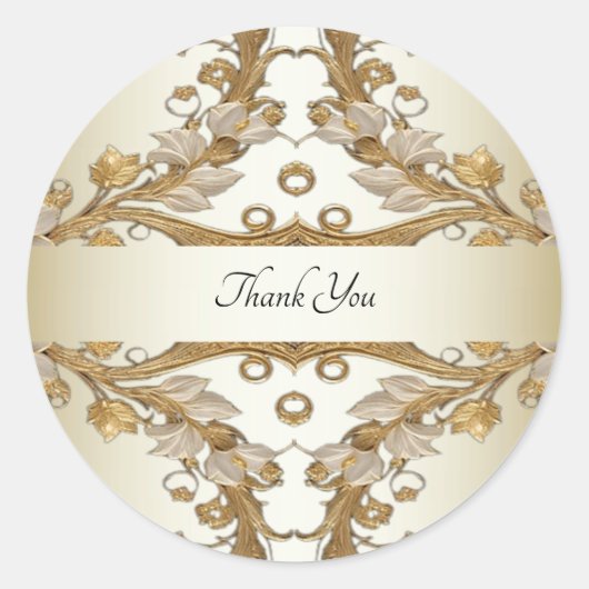 Rond Sticker de phoque d'or décoratif à fleurs blanches (Devant)