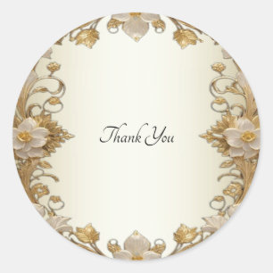 Rond Sticker de phoque d'or décoratif à fleurs blanches