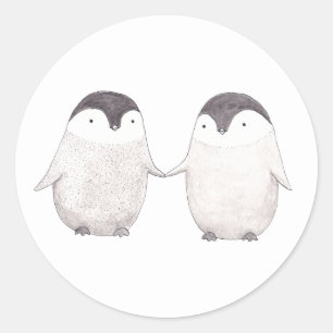 Rond Sticker de pingouins mignons Couple de pingouins h
