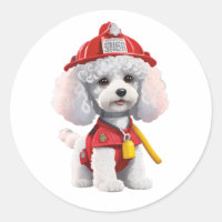 Sticker de pompier mignon à caniche blanc