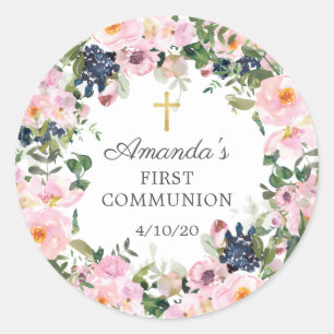 Rond Sticker de première communion pour les Roses et le