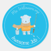 Rond Sticker de récompense bleu ours pêche (Devant)
