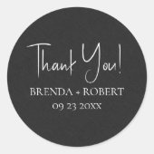 Rond Sticker de remerciement en lin noir Simple Script (Devant)