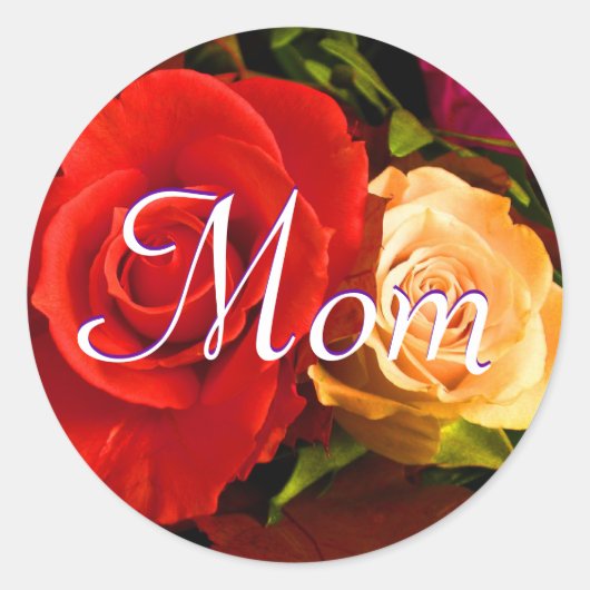Rond Sticker de rose rouge jaune maman (Devant)