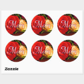 Rond Sticker de rose rouge jaune maman (Feuille)