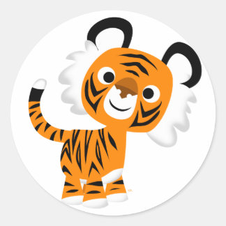 Rond Sticker de tigre de dessin très curieux