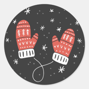 Rond Sticker de vacances Cute Red Mittens