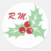 Rond Sticker de vacances Holly Feuilles et Berries Mono (Devant)