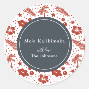 Rond Sticker de vacances Mele Kalikimaka Red Hawaiian