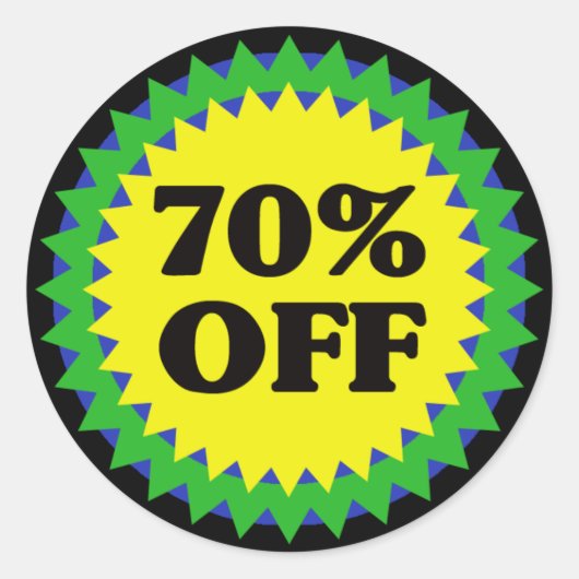Rond Sticker DE VENTE AU DÉTAIL À 70 % DE BAS (Devant)