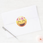 Rond Sticker de visage Emoji Blushing Couronne Fleur (Enveloppe)