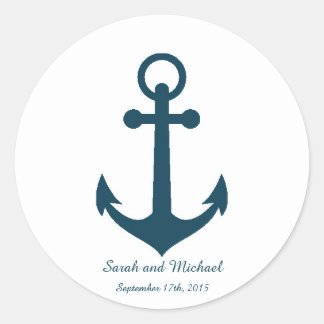 Rond Sticker d'enveloppe blanche et bleue marine Ancre