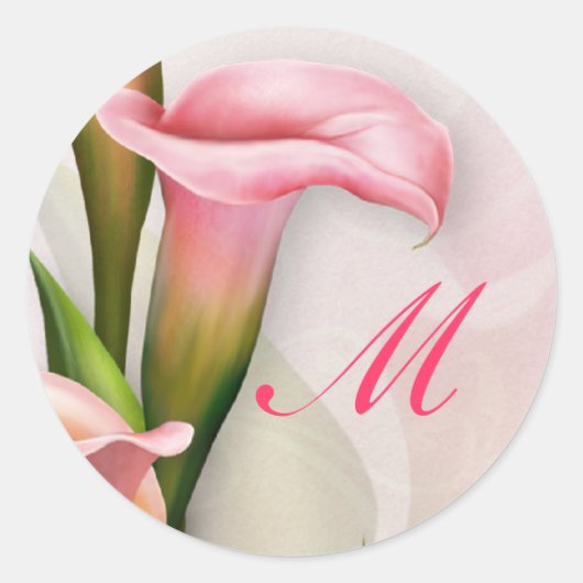 Rond Sticker d'enveloppe de Monogramme rose Calla Lily (Devant)
