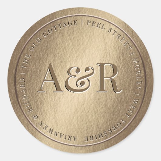 Rond Sticker d'enveloppe d'or avec Monogramme (Devant)