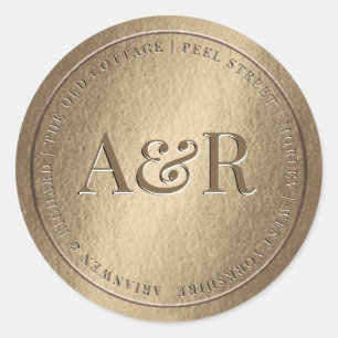 Rond Sticker d'enveloppe d'or avec Monogramme