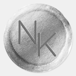 Rond Sticker d'enveloppe initiale en cire gris argenté