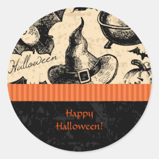 Rond Sticker d'enveloppe pour sorcière Halloween vintag