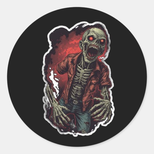 Rond Sticker déplaisant Zombie Halloween | Éffrayant no (Devant)