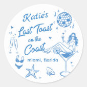 Rond Sticker dernier Toast Coast Beach Blue Bachelorett (Devant)