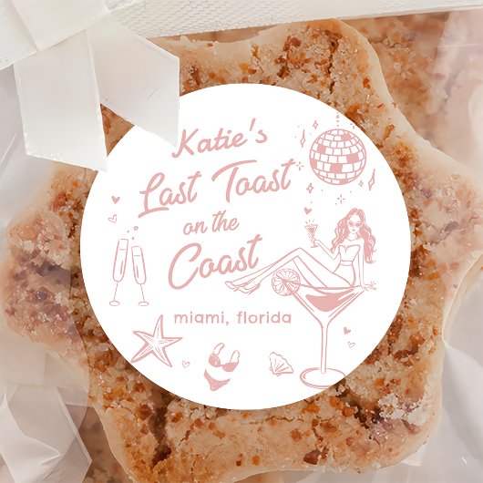 Rond Sticker dernier Toast Coast Beach Pink Bachelorett
