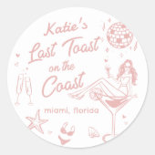 Rond Sticker dernier Toast Coast Beach Pink Bachelorett (Devant)