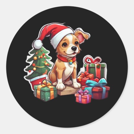 Rond Sticker Design Chien de Noël (Devant)