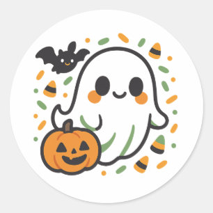 Rond Sticker d'Halloween Cute Kawaii Ghost Fun