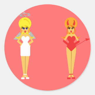 Rond Sticker diable et ange - Arrière - plan rose