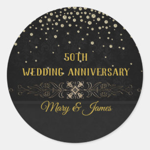 Rond Sticker Diamond Gold Floral Black 50th Anniversary