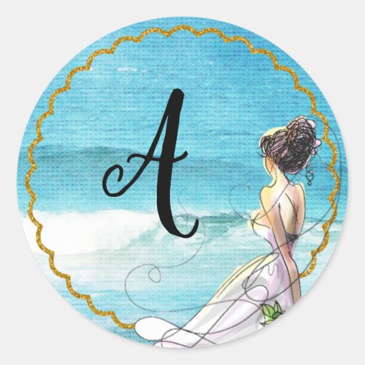 Rond Sticker d'illustration de mariage de plage (Devant)