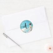 Rond Sticker d'illustration de mariage de plage (Enveloppe)