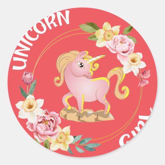 Rond Sticker d'illustration pour fille Unicorn (Devant)