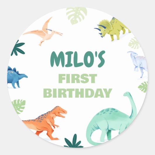 Rond Sticker Dino Coloré Dinosaur Anniversaire (Devant)
