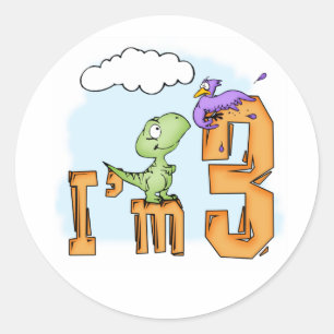 Rond Sticker Dino Fun 3ème Anniversaire Classic Round