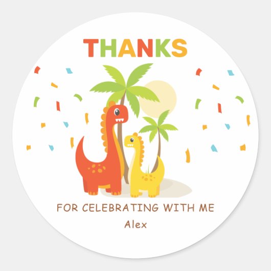 Rond Sticker Dinosaur Personnalisé Merci Anniversaire (Devant)