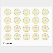 Rond Sticker doux 16 rose et vert (Feuille)