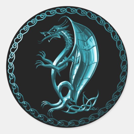 Rond Sticker Dragon Celtique bleu (Devant)