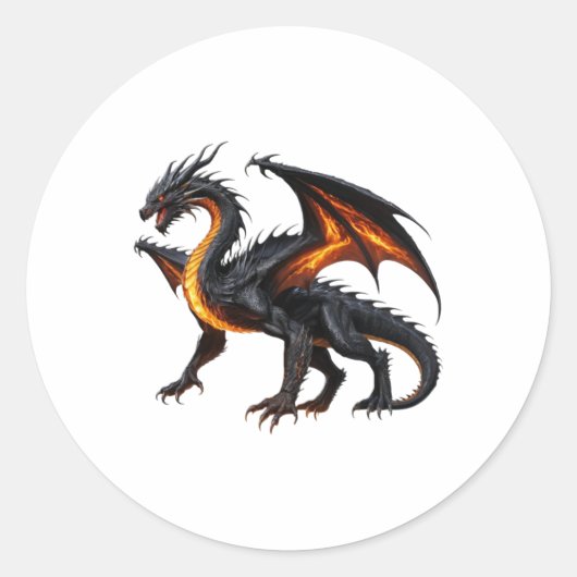 Rond Sticker Dragon Feu Noir (Devant)