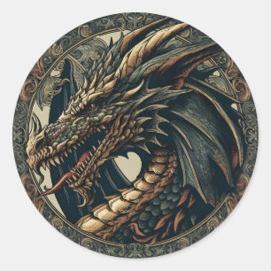 Rond Sticker Dragon Médiéval