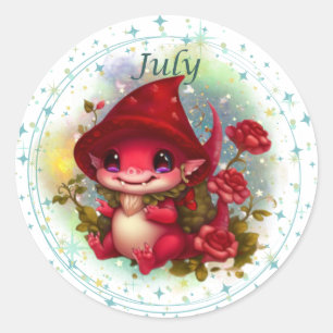 Rond Sticker Dragon Ruby Juillet Birthstone