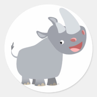 Rond Sticker Drôle Cartoon Rhino